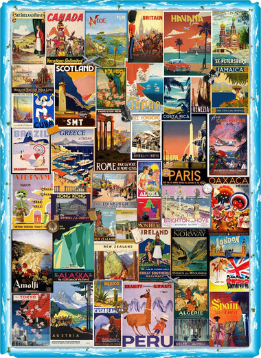 Vintage Travel Posters (502 Piece Wooden Jigsaw Puzzle) - Nautilus Puzzles - Wooden Jigsaw Puzzles For Adults