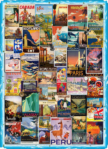 Vintage Travel Posters (502 Piece Wooden Jigsaw Puzzle) - Nautilus Puzzles - Wooden Jigsaw Puzzles For Adults