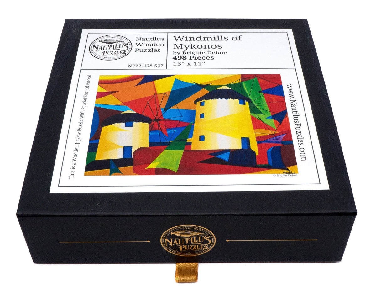 Windmills of Mykonos (498 Piece Wooden Jigsaw Puzzle) - Nautilus Puzzles - Wooden Jigsaw Puzzles For Adults