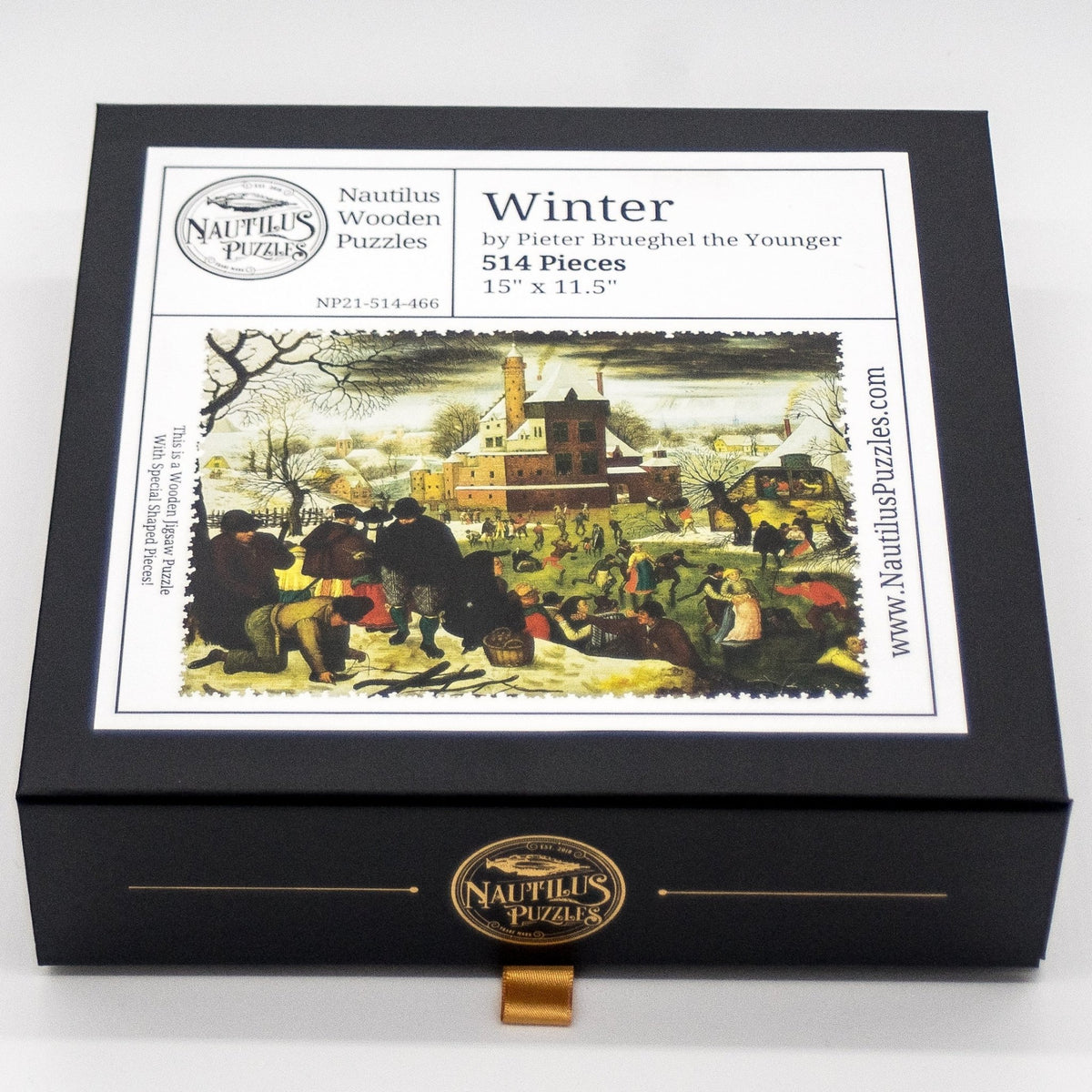 Winter by Pieter Brueghel the Younger (514 Piece Wooden Jigsaw Puzzle) - Nautilus Puzzles - Wooden Jigsaw Puzzles For Adults